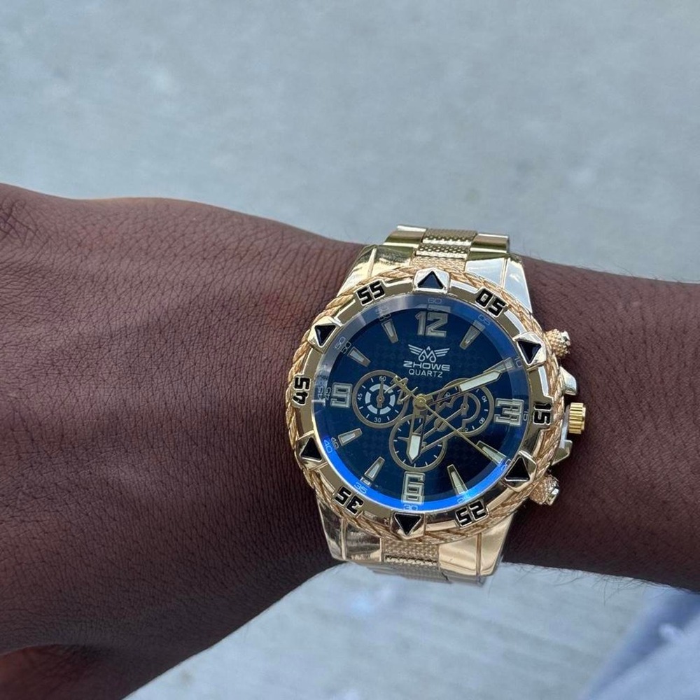 Gold Blue Skeleton Watch